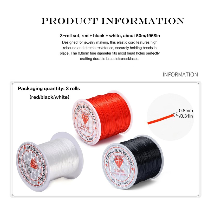 Bracelet Elastic Beading String Cord Thread Making for Bracelets, 0.8MM