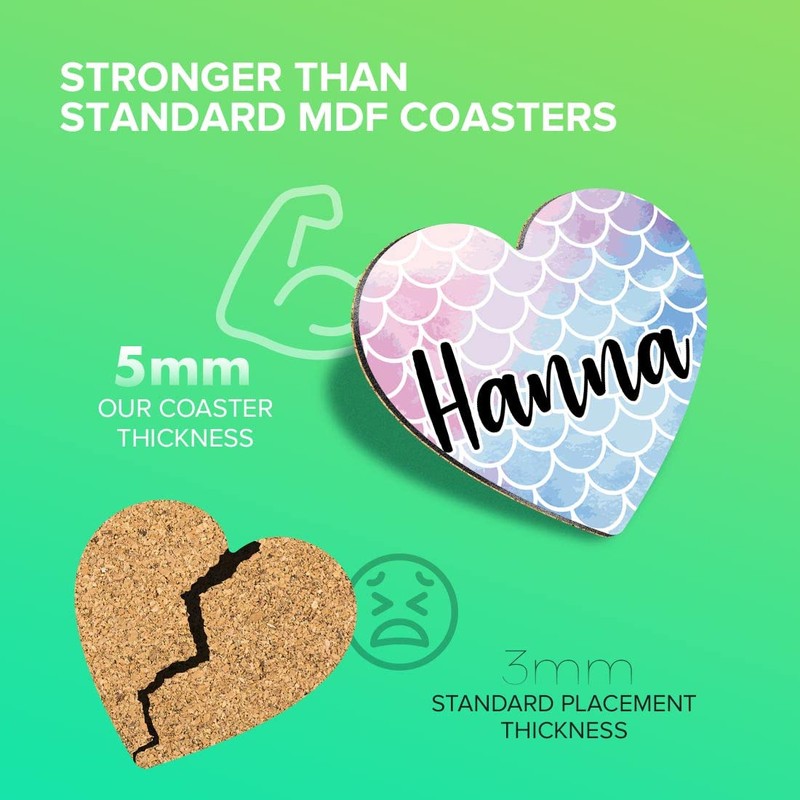 1 x Heart Coaster - Name Hanna Mermaid Scales Fish