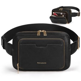 RAINSMORE Cangurera de Cuero para Mujer, Bolsa de Waist Pack Impermeable Riñonera para Mujer Bandolera Crossbody Vintage para Correr, Viajar, Hacer De