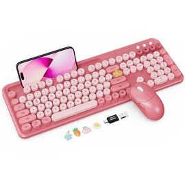 Wireless Keyboard and Mouse Combo, Rose, Round Keycaps, Phone/Tablet Holder