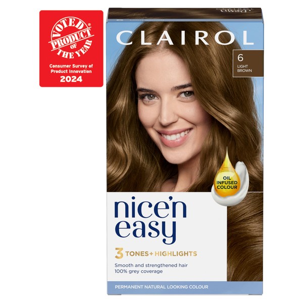 Clairol Nice'n Easy Crème Permanent Hair Dye, 6 Light Brown, 220g