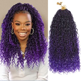 Goddess Locs Crochet Hair 1B/Purple 8 Packs Faux Locs Crochet Hair for Black Women Pre Looped River Locs with Curly Ends Synthetic Hair Extension (1B/Purple,12 Inch)