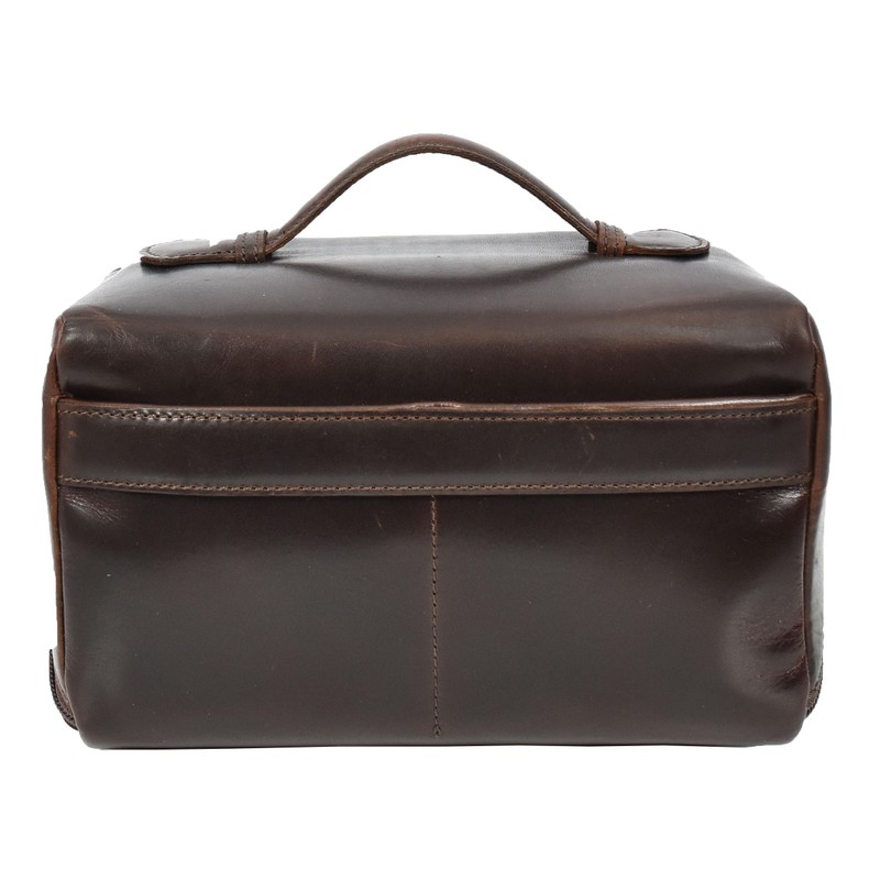 Mens Real Leather Toiletries Wash Shaving Bag Travel Pouch Tripper