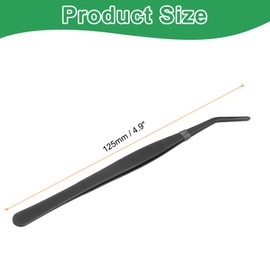 sourcing map 2pcs Stainless Steel Tweezers 4.9 Inch Precision Tweezers with Curved Serrated Tip Multi-Purpose Kitchen Tongs for Cooking Gardening Repairing Craft, Black