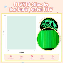 HTVSTD Glow in The Dark Boho HTV Vinyl - 12 Sheets 12inches x 10inches Pastel HTV Iron on Vinyl Heat Transfer Vinyl for T-Shirts Luminous HTV Compatible with Silhoutte Cameo and Cricut