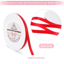 Handyman Crafts 3/8" Hot Red Double Faced Satin Ribbons 50 Yards HD Polyester Stain Ribbon,for Wedding Gift Wrapping, Florist,Flowers,Arts and Crafts,Balloons,Holidays,Christmas,Birthdays,Bow Making