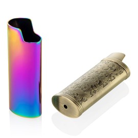 JINMUNIC 2pcs Lighter Case Cover Holder Metal Vintage Floral Stamped Fit for BIC Full J6 Series Lighter