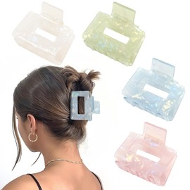 TEBIEKOY 4Pcs Hair Clips for Women 2” Small Marble Claw Clips for Thick Thin Hair Nonslip Strong Hold Acrylic Jaw Clip Cute Accessories