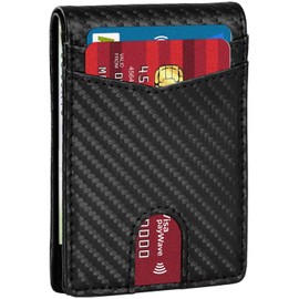 Cartera para Hombre con Monedero – Minimalista de Fibra de Carbono, Pequeña y Moderna para Caballero (Carbón)