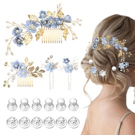 16PCS Bridal Hair Comb Set with Decorative Flower Hair Pins, Elegant Wedding Hair Accessories for Women, Spiral Pearl Hair Decorations for Brides Bridesmaids Wedding Guest