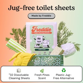 Freddie Toilet Cleaner Sheets - Fresh Pines Scent - Plastic Jug-Free Alternative to Liquid Cleaners - 32 Dissolvable Cleaning Strips