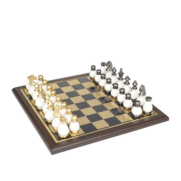 Deco 79 Aluminum Chess Game Set, 16" x 16" x 4", Gold