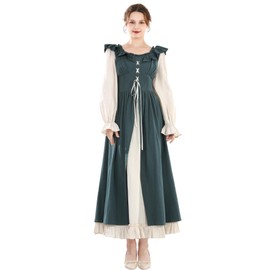 Fiamll Renaissance Dress Women's Medieval Renaissance Fair Dress Long Sleeve Irish Dress Retro Victorian Costume, Green