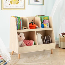 IFANNY Toy Storage, Kids Bookshelf with Legs, Nursery Book Shelves with Anti-Toppling Devices, Small Childrens Bookcase, Toy Storage Organizer for Kids Bedroom, Living Room, Entryway (Natural)