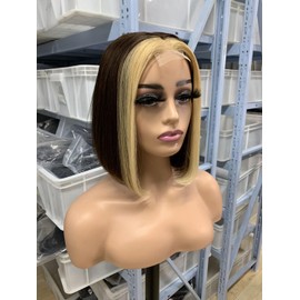 Junoda Wigs for Women Short Straight Bob Wigs Human Hair Pre-Plucked with Baby Hair Natural Black 150% Density 180% Full Head Coverage Glueless Full Lace Wigs (4#+27)