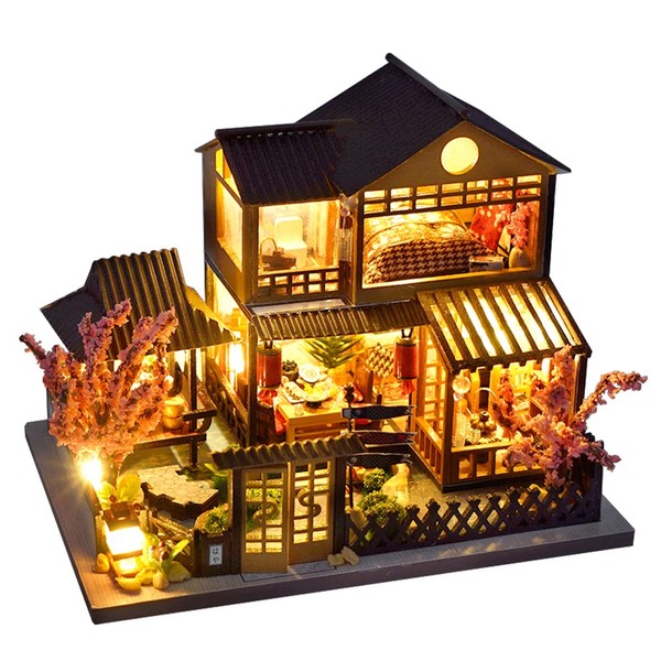 CUTEBEE Dollhouse Miniature with Furniture, DIY Wooden Dollhouse Kit Miniature House Kit, Creative Room Idea(Japanese Garden House)