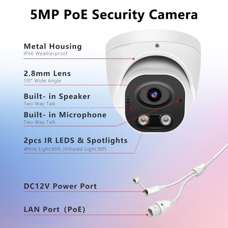 Vonnision 5MP Full Color PoE IP Security Camera, Two Way