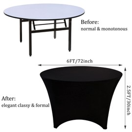 JALANCY 2 Pack 6FT Round Spandex Tablecloth 72" Round Elastic Table Cover Washable Wrinkle Resistant Fitted Table Cloth for Wedding Party Birthday Banquet Bar Events(Black)