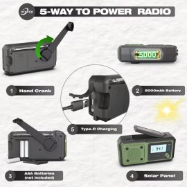 DexScout Emergency Weather Radio, NOAA AM FM, Flashlight,  Power Solar, or Hand Crank