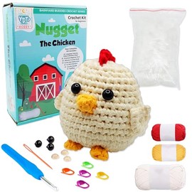 YDT Hobby's Nugget The Chicken Crochet Kit for Beginners | Complete Amigurumi Kit with Step-by-Step Video Tutorials | Easy DIY Craft Set with Yarn, Hooks, and Accessories | Great Gift for Adults & Kids