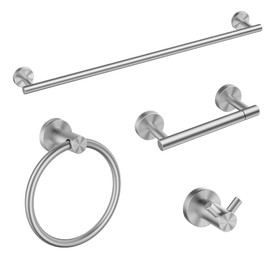 FORIOUS Bathroom Accessories Set Brushed Nickel, SUS304 Stainless Steel 24 Inch Towel Bar Set, Bathroom Hardware Set, Modern Towel Holder Set, Towel Racks for Bathroom Wall Mounted,4 Pieces