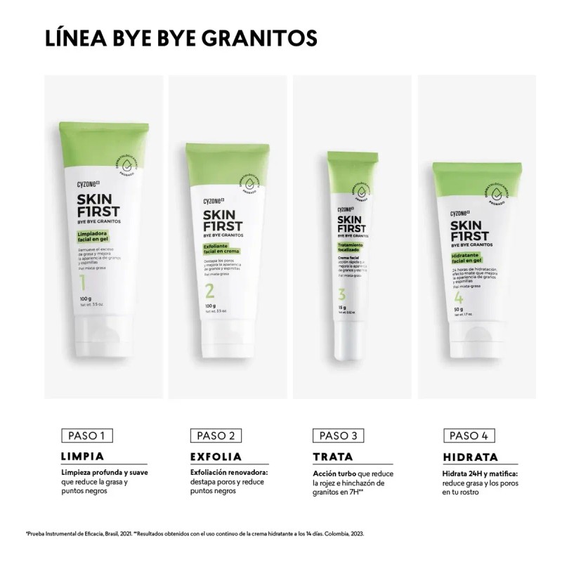 Limpiadora Facial Gel Skin First Bye Granitos Cyzone