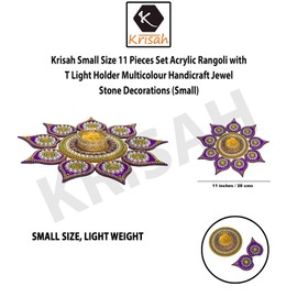 Krisah SMALL SIZE 11 Pieces Set Acrylic Rangoli with T Light Holder Multicolour Handicraft Jewel Stone Decorations (Small)
