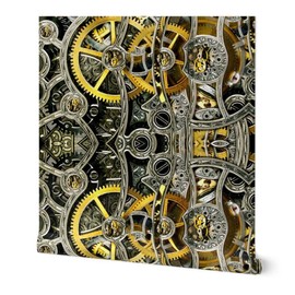 Peel & Stick Wallpaper 12ft x 2ft - Gears Steampunk Clock Time Abstract Custom Removable Wallpaper by Spoonflower