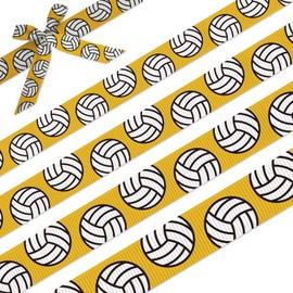 NUVCELKA Grosgrain Volleyball Ribbon - 4 Widths (3/8", 5/8", 7/8", 1"), 5-Yard Each, Sporty Pattern - Ideal for Hair Bows, Cheerleading, Team Gifts, DIY Crafting, Gift Wrapping (Yellow)