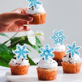 40PCS Edible Snowflake Cupcake Toppers Edible Wafar Paper Winter Theme Bridal Engagement Baby Shower Birthday Wedding Christmas Party Cupcake Picks Anniversary Party Decorations Supplies blue2