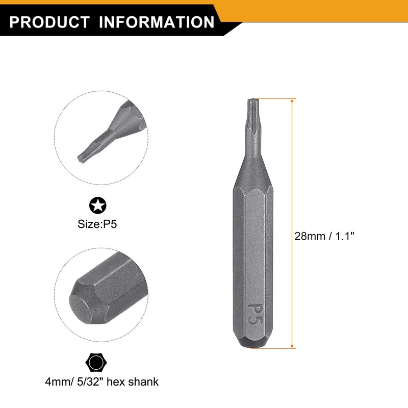 sourcing map 5pcs P5 Pentagon Screwdriver Bit 5/32" Hex Shank