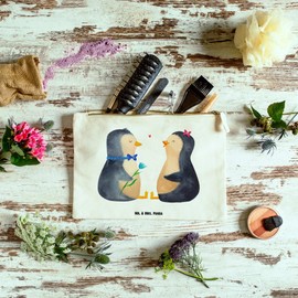 Parent-New Mr. & Mrs. Panda S Make-Up Bag Penguin Couple, White, L Schminktasche, Hand drawn