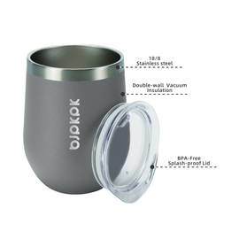 BJPKPK 2 pcs 12oz Insulated wine tumbler, 12oz Insulated Wine Tumbler with Lid,Unbreakable Stainless Steel Wine Glasses, Insulated Tumbler for Home & Outdoor, Gray
