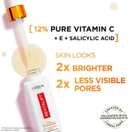 L'Oréal Paris 12% Pure Vitamin C Face Serum + Vitamin E + Salicylic Acid, 2x Brighter-Looking Skin, Minimizes Look of Pores, 2x Less Visible Pores - Revitalift Derm Intensives, For all Skin Tones, Skincare, 30mL