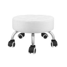 Kaleurrier Low Height Rolling Stool - Heavy Duty Short Stool Chair with Wheels Low to Ground - Small Roller Seat Stools for Home Office Kitchen Repair Shop Mechanic Pedicure Garage Library White