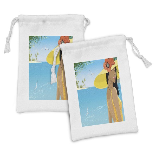 Ambesonne Beach Fabric Pouch Set of 2, Portrait of a