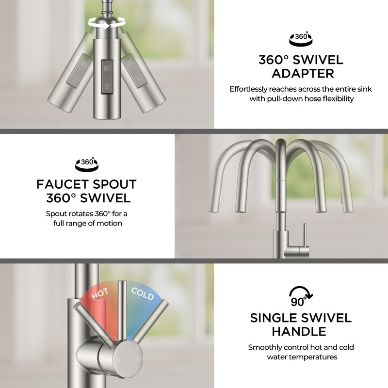 FORIOUS Kitchen Faucet with Soap Dispenser, Modern Brushed Nickel, Single