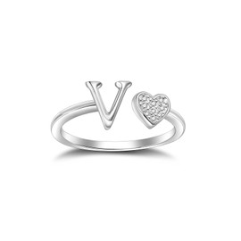 SILBERTALE 925 Sterling Silver Heart Ring with Letters Adjustable Size 52 to 58 Initial A-Z Letter Ring Individual Fashion Jewellery with Gift Box