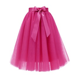 Tulle Skirt A Line Knee Length Tutu Tulle Prom Party Skirt Plus Size Fuschia XL