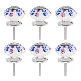 uxcell 6 Pcs Floral Ceramic Pull Knobs, Vintage Round Cabinet Knobs, Red Tulips Ceramic Knobs Pumpkin Knobs for Kitchen Cabinet, Door & Drawer, Wardrobe, Cupboard