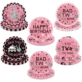 60pc Bad Two The Bone Party Plates Supplies Skeleton 2nd Birthday Birthday Supplies Music Rock and Roll Party Tableware Birthday Decorations for Girls