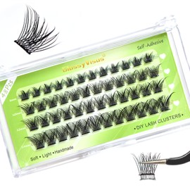 GlossyVisus Self Adhesive Eyelashes Kit with 48 Pcs Press On Lashes and 1 Tweezer, ioni Cluster Lashes No Glue&Remover Needed DIY Lashes, Lasting Time 12-15 hours (0.07 D Curl 8-14mm Mix, A1-Black)