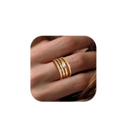 FINREZIO Gold Rings for Women Non Tarnish 14K Gold Cubic Zirconia Ring Set Thin Stacking Rings Statement Band Rings Gold Promise Stackable Rings Size7 4PCS