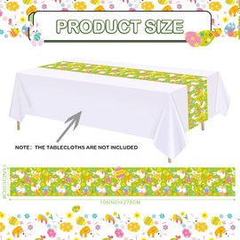 VitalCozy 6 Pcs Easter Table Runner 14 x 108 Inch Colorful Easter Eggs Bunny Disposable Plastic Table Runner for Kitchen Decorations Home Spring Birthday Party Supplies (Cute Bunny)