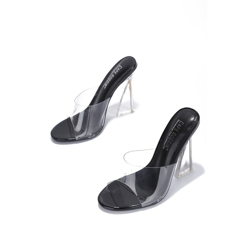 Vikki Clear Round Toe Single Sole High Heels, Black Size