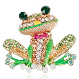 FAIRYGATE Enamel Pins Brooch Pins for Clothes Rhinestone Enamel Frog Lapel Pin Alloy Material Green Color Brooches for Women and Men Jewelry, B3918