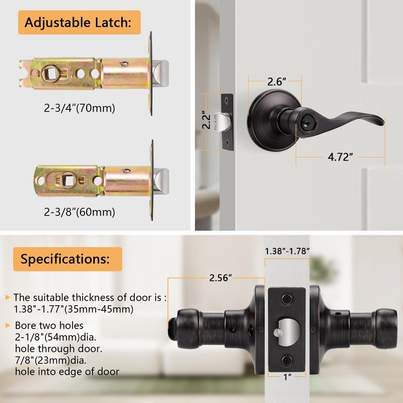 Probrico Keyed Alike Bronze Door Handle, Oil Rubbed Bronze Wave