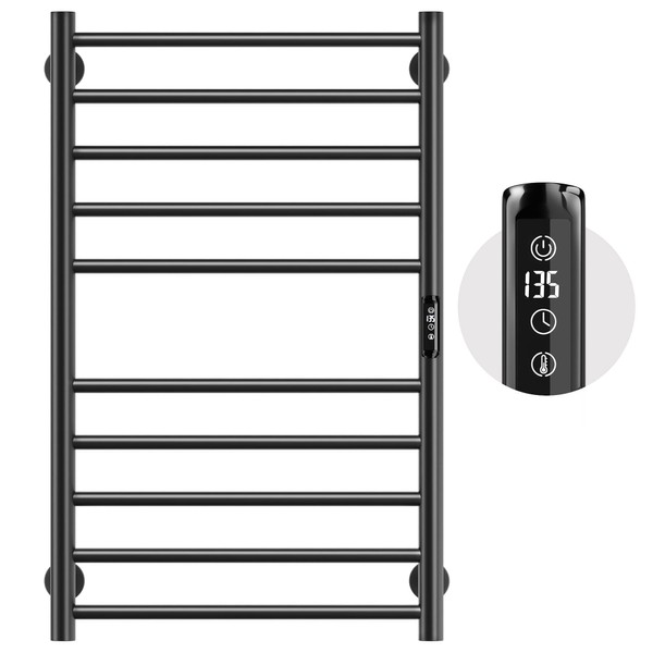 Poloma Paraheeter Wall Mounted Towel Warmer Rack for Bathrooms, Electric Heated Towel Rack Heater, 10-Bars Stainless Steel Black.