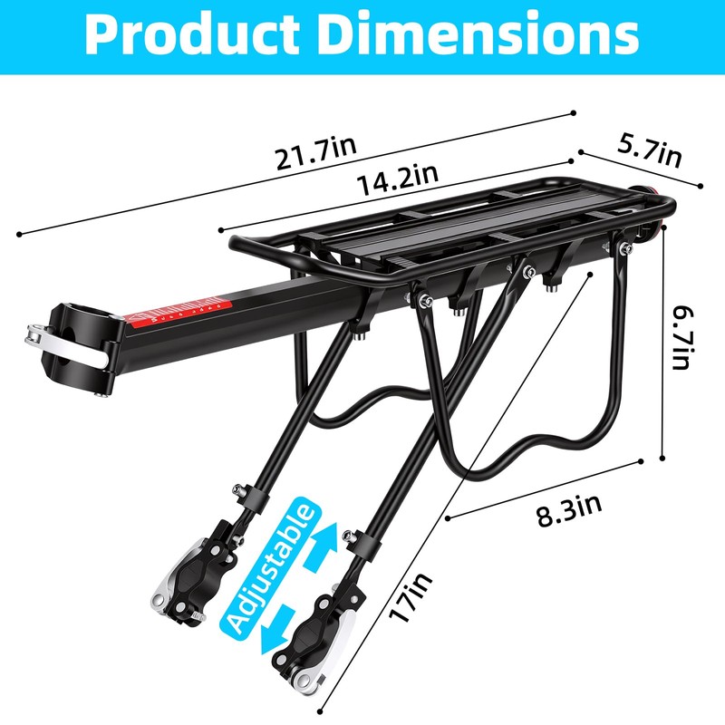 Rear Bike Rack, Adjustable Bike Cargo Rack with Quick Release,