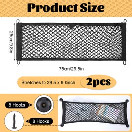 2 PCS Cargo Net for Pickup Truck Bed, 10 x 30 Inch Automotive Truck Bed Cargo Netting for Secure Cargo Management, Stretchable Tailgate Net, Compatible for Truck Car SUV Boats